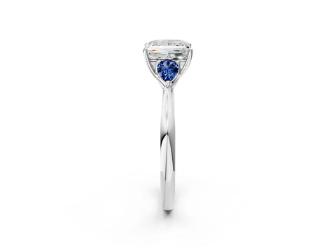 White gold Princess Cut Diamond Three-Stone Ring with Pear with Blue Sapphire side stone Side Stones and Prong Setting_14