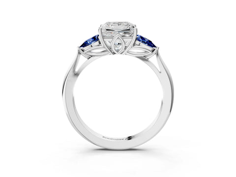 White gold Princess Cut Diamond Three-Stone Ring with Pear with Blue Sapphire side stone Side Stones and Prong Setting_15