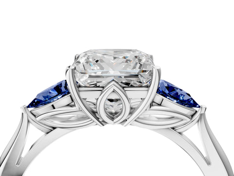 White gold Princess Cut Diamond Three-Stone Ring with Pear with Blue Sapphire side stone Side Stones and Prong Setting_28