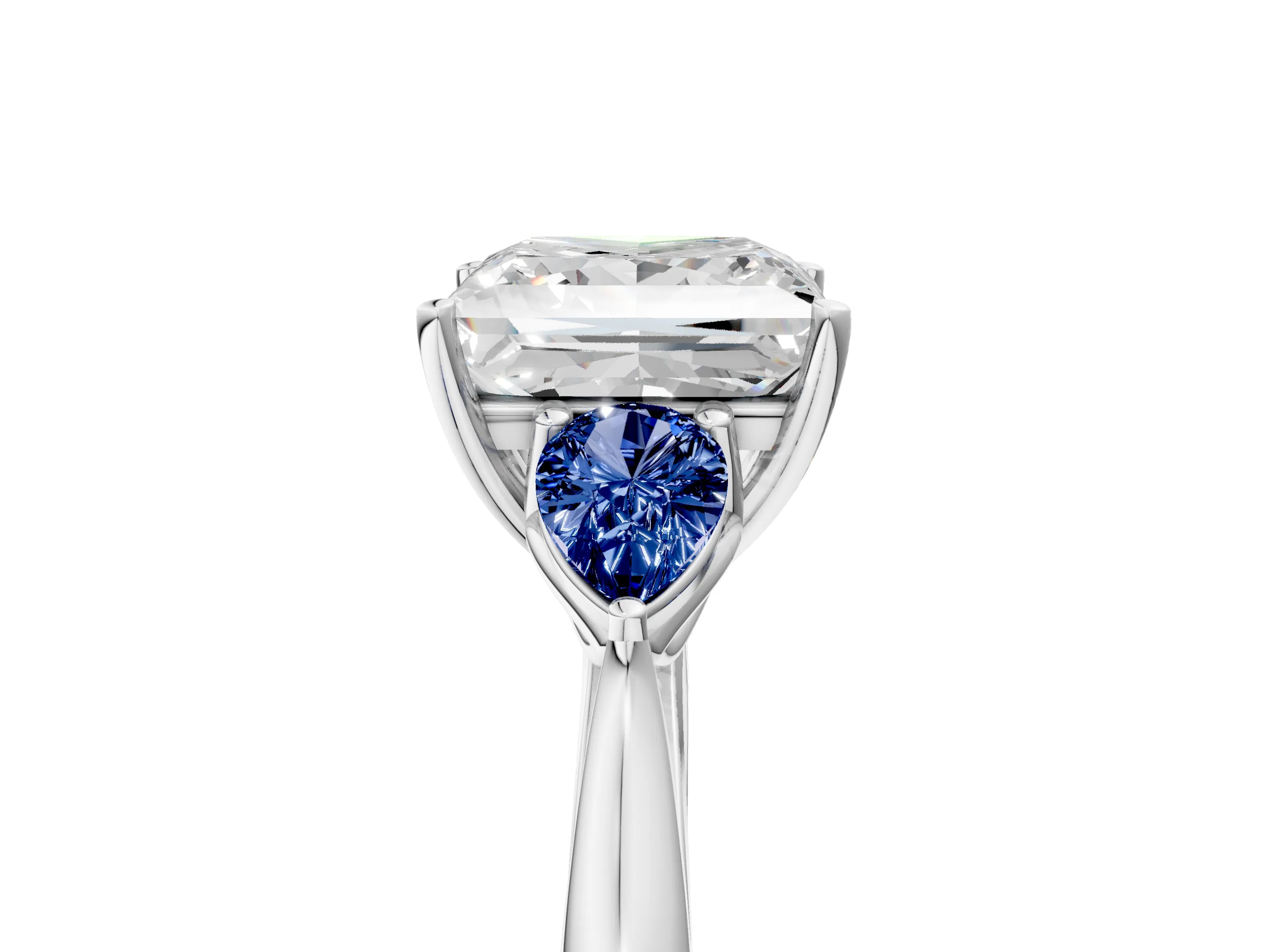 White gold Princess Cut Diamond Three-Stone Ring with Pear with Blue Sapphire side stone Side Stones and Prong Setting_29