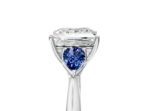 White gold Princess Cut Diamond Three-Stone Ring with Pear with Blue Sapphire side stone Side Stones and Prong Setting_29