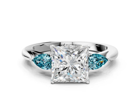 White gold Princess Cut Diamond Three-Stone Ring with Pear with Blue Topaz side stone Side Stones and Prong Setting_24