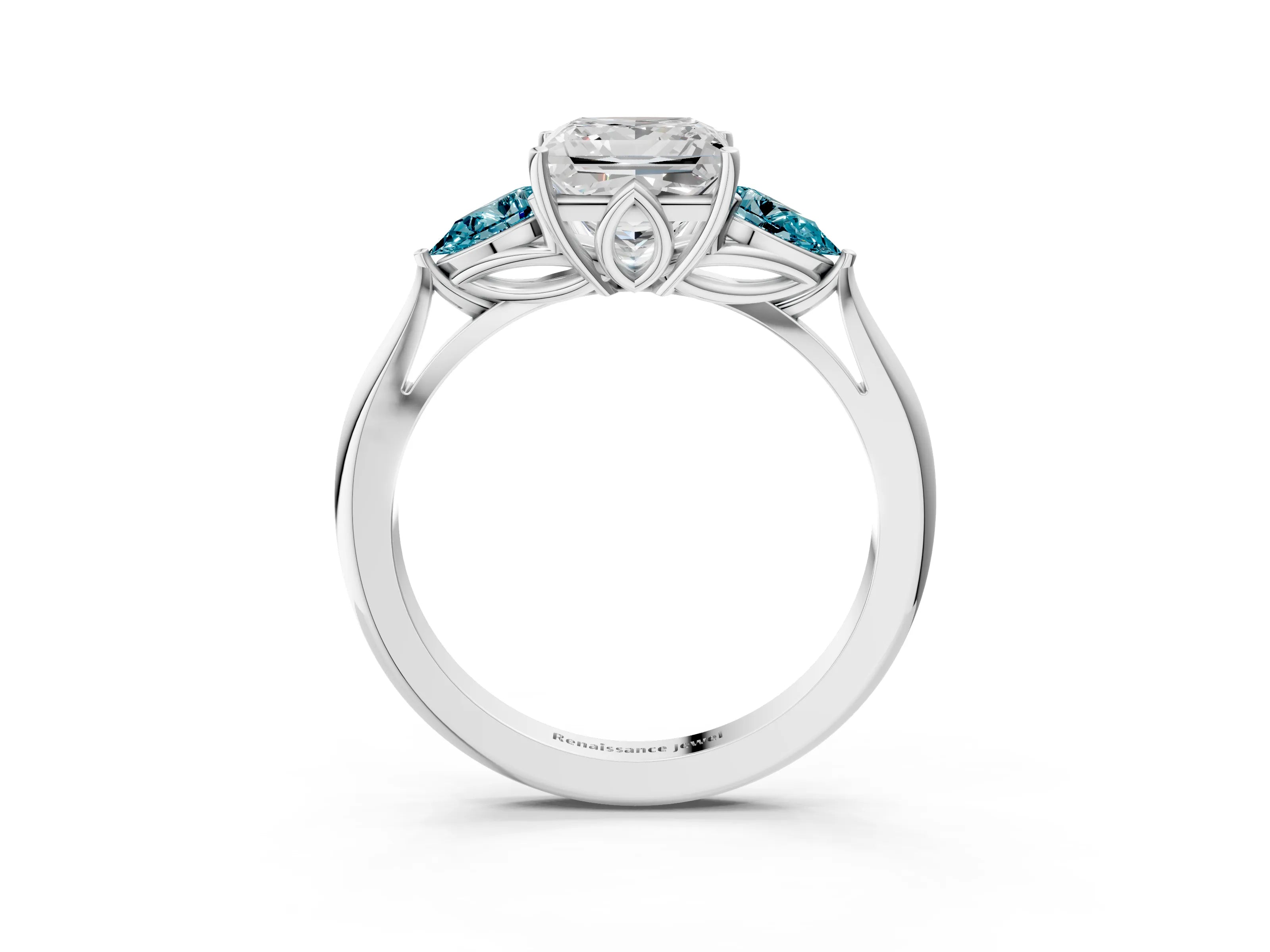 White gold Princess Cut Diamond Three-Stone Ring with Pear with Blue Topaz side stone Side Stones and Prong Setting_27
