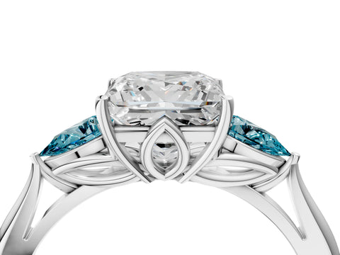 White gold Princess Cut Diamond Three-Stone Ring with Pear with Blue Topaz side stone Side Stones and Prong Setting_28