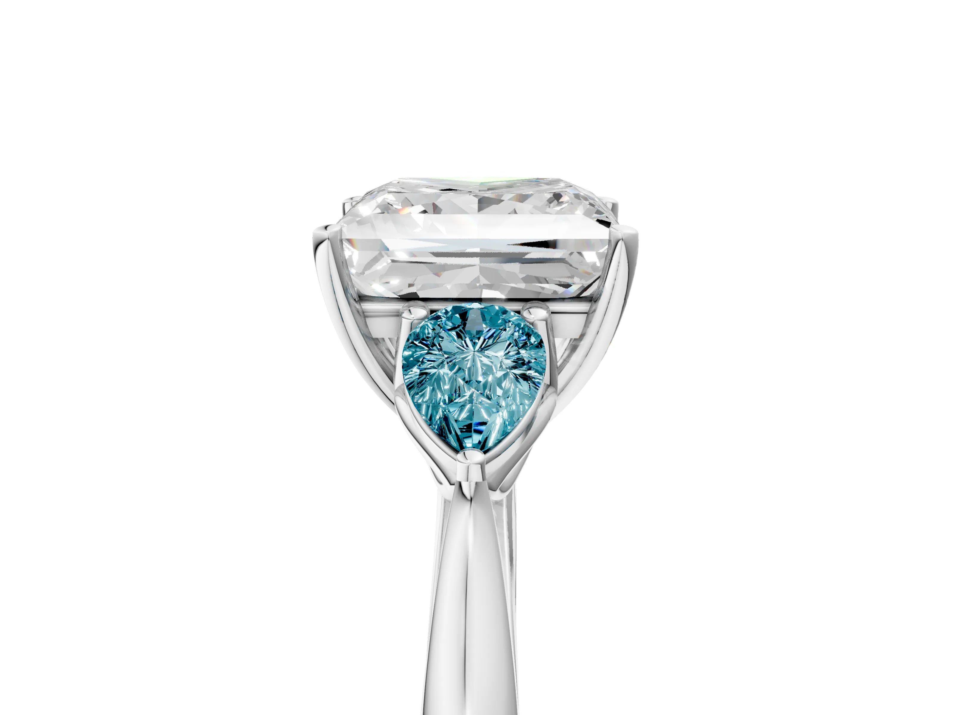 White gold Princess Cut Diamond Three-Stone Ring with Pear with Blue Topaz side stone Side Stones and Prong Setting_29