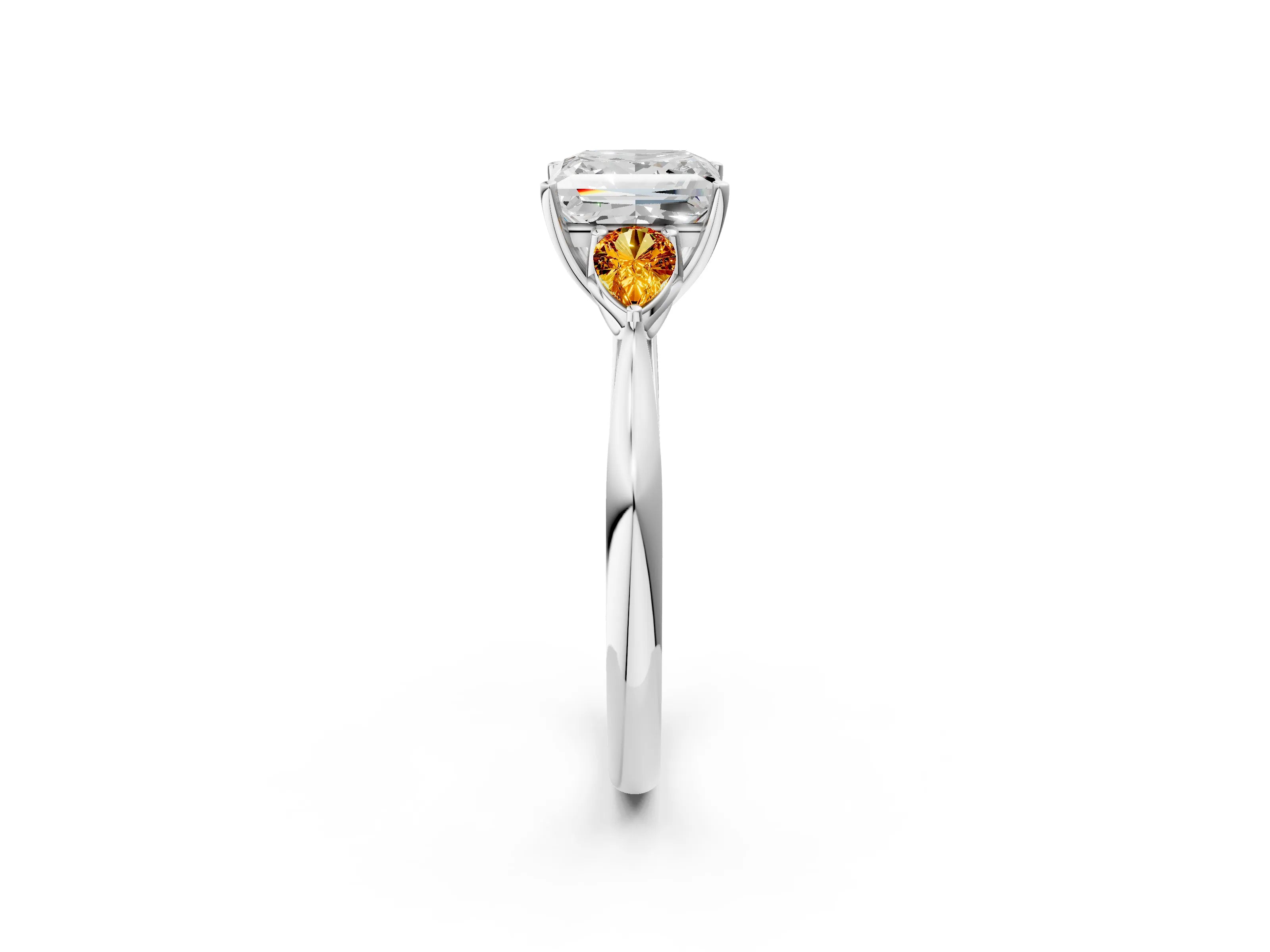 White gold Princess Cut Diamond Three-Stone Ring with Pear with Citrine side stone Side Stones and Prong Setting_26
