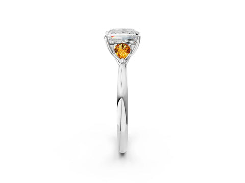 White gold Princess Cut Diamond Three-Stone Ring with Pear with Citrine side stone Side Stones and Prong Setting_26