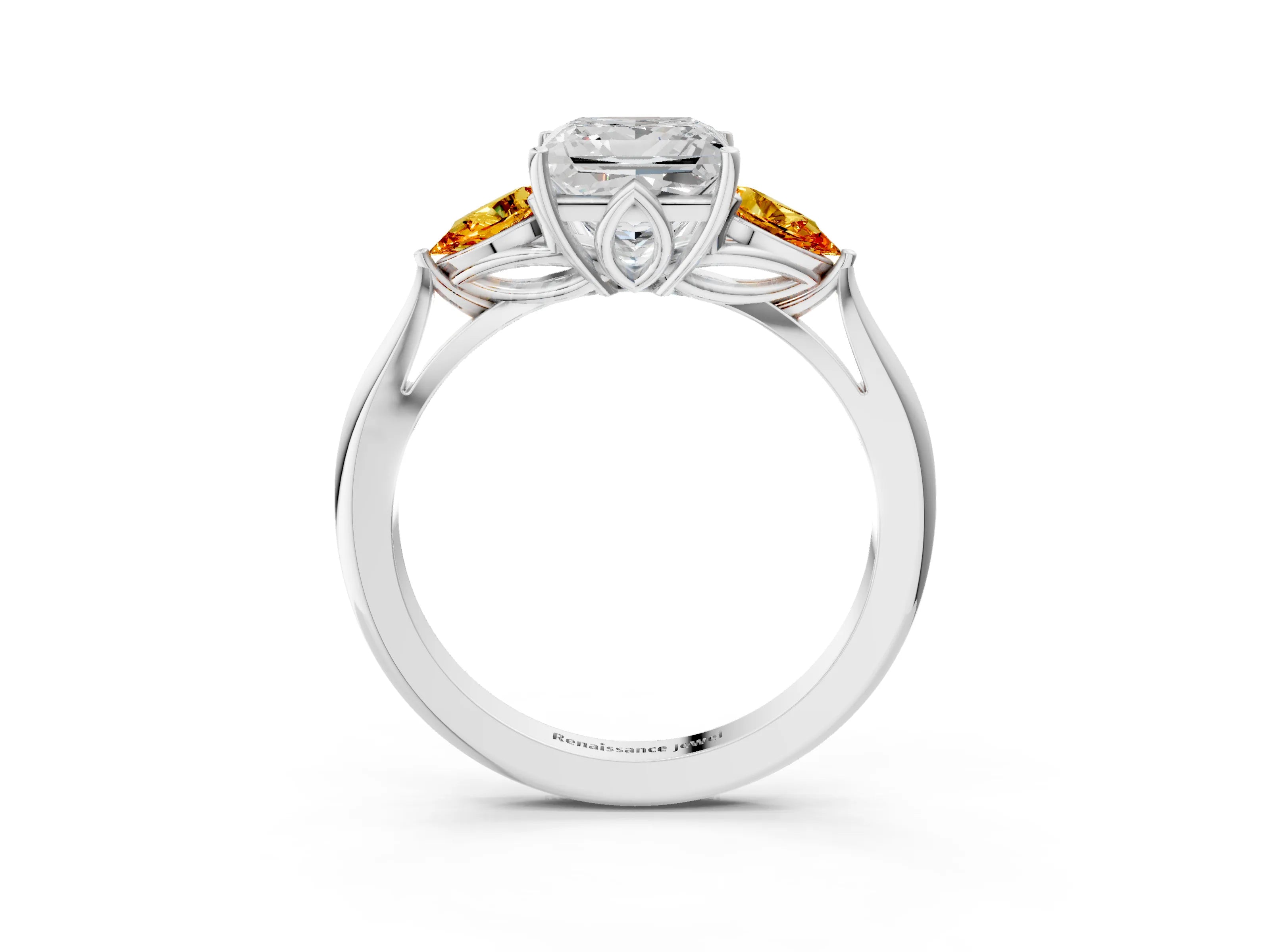 White gold Princess Cut Diamond Three-Stone Ring with Pear with Citrine side stone Side Stones and Prong Setting_27