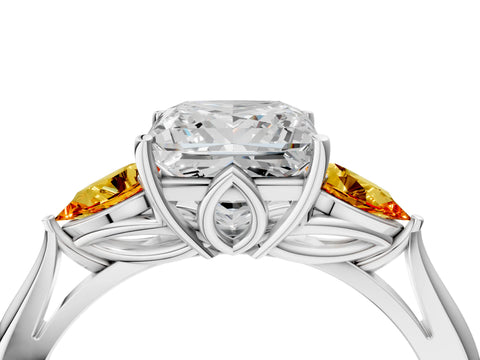 White gold Princess Cut Diamond Three-Stone Ring with Pear with Citrine side stone Side Stones and Prong Setting_28