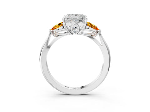 White gold Princess Cut Diamond Three-Stone Ring with Pear with Citrine side stone Side Stones and Prong Setting_39