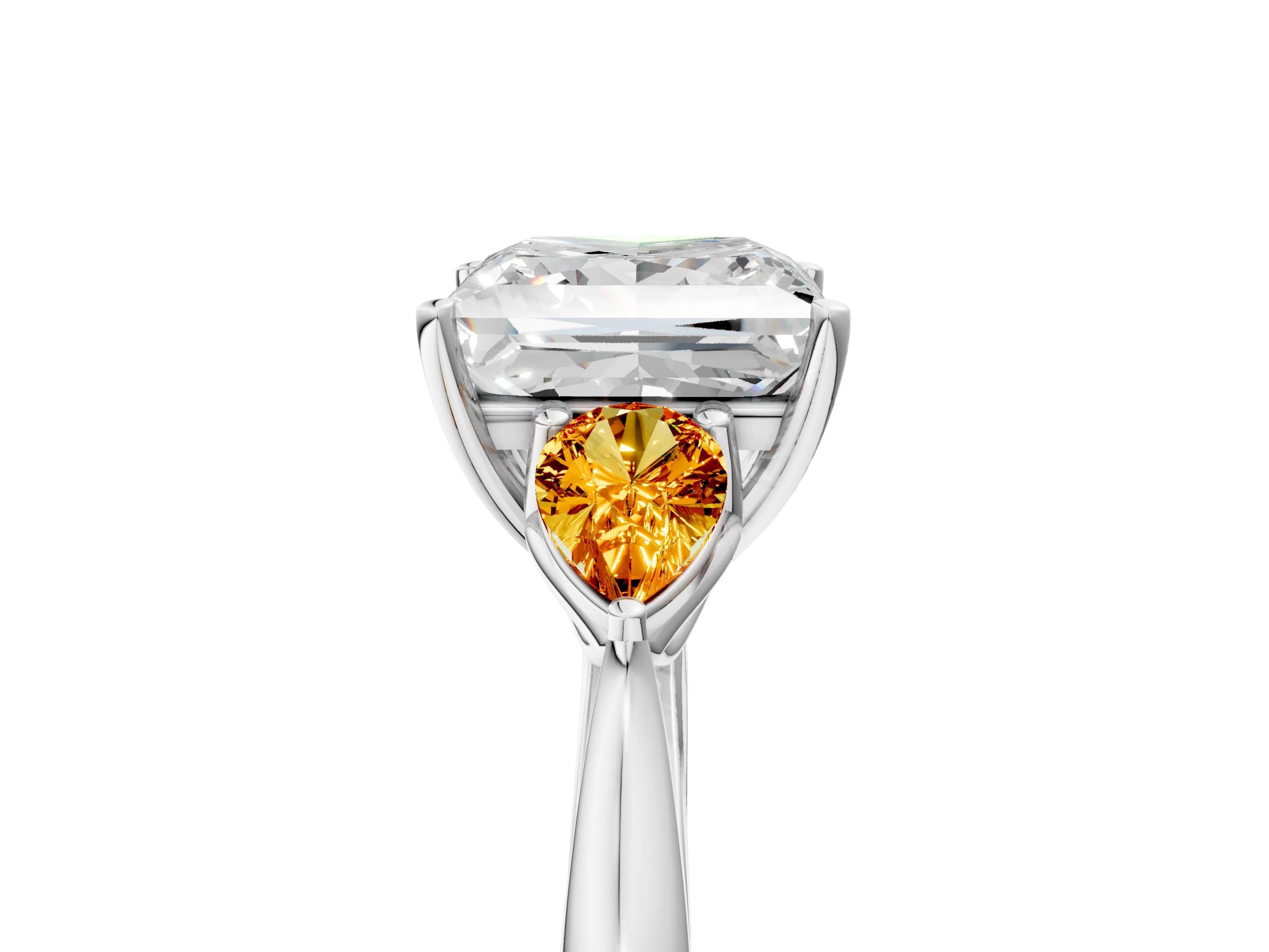 White gold Princess Cut Diamond Three-Stone Ring with Pear with Citrine side stone Side Stones and Prong Setting_41