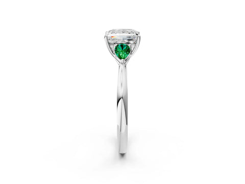 White gold Princess Cut Diamond Three-Stone Ring with Pear with Emerald side stone Side Stones and Prong Setting_26