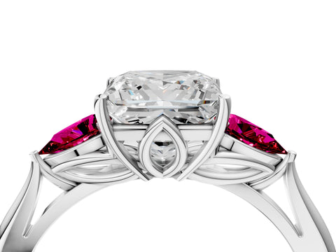 White gold Princess Cut Diamond Three-Stone Ring with Pear with Garnet side stone Side Stones and Prong Setting_28