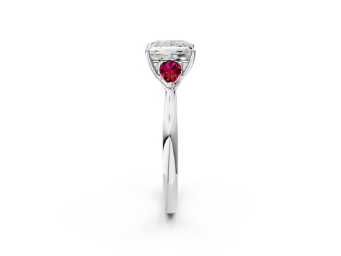 White gold Princess Cut Diamond Three-Stone Ring with Pear with Garnet side stone Side Stones and Prong Setting_38
