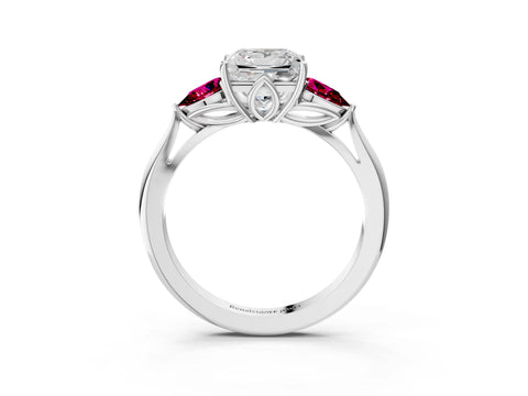 White gold Princess Cut Diamond Three-Stone Ring with Pear with Garnet side stone Side Stones and Prong Setting_39