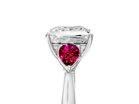 White gold Princess Cut Diamond Three-Stone Ring with Pear with Garnet side stone Side Stones and Prong Setting_41