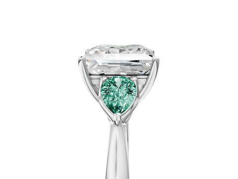 White gold Princess Cut Diamond Three-Stone Ring with Pear with Green Sapphire side stone Side Stones and Prong Setting_50
