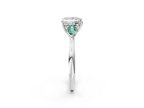 White gold Princess Cut Diamond Three-Stone Ring with Pear with Green Sapphire side stone Side Stones and Prong Setting_50