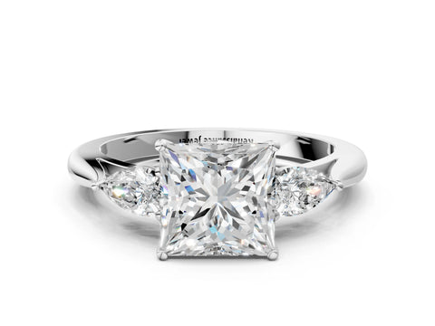 White gold Princess Cut Diamond Three-Stone Ring with Pear with Moissanite side stone Side Stones and Prong Setting_12