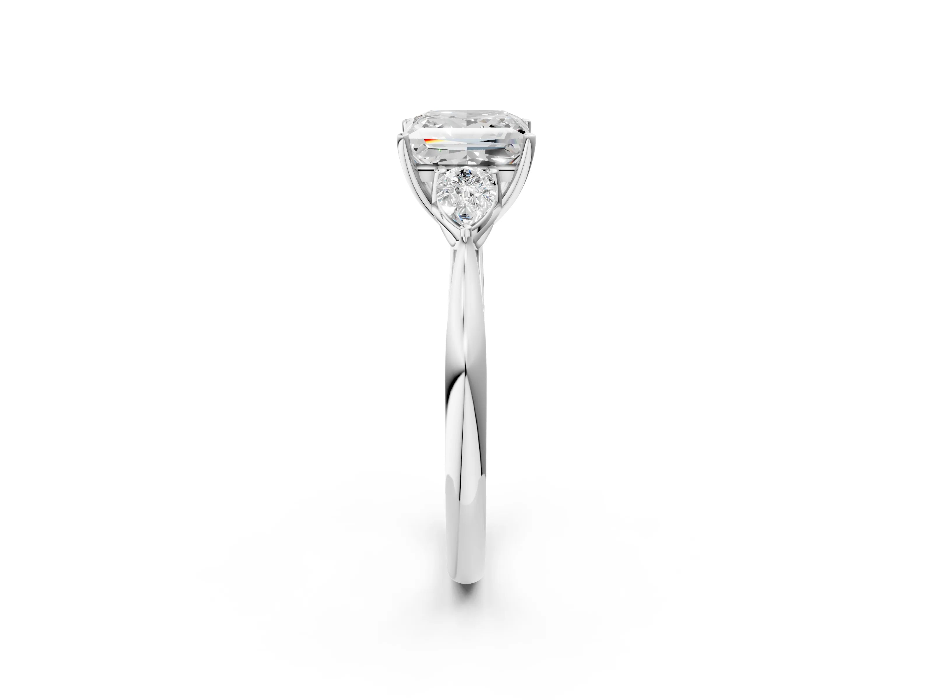 White gold Princess Cut Diamond Three-Stone Ring with Pear with Moissanite side stone Side Stones and Prong Setting_14