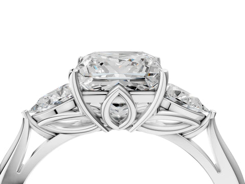 White gold Princess Cut Diamond Three-Stone Ring with Pear with Moissanite side stone Side Stones and Prong Setting_16