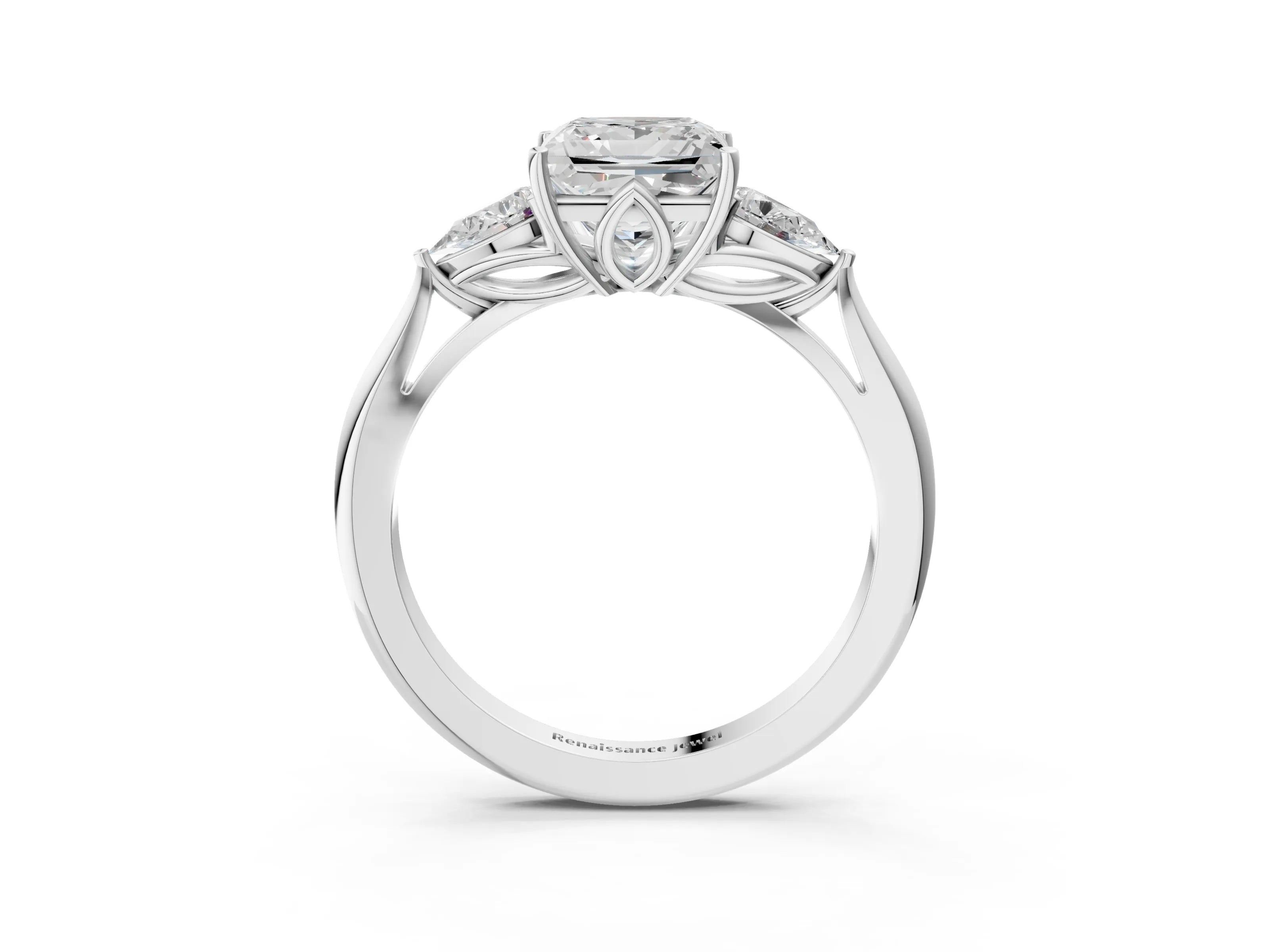 White gold Princess Cut Diamond Three-Stone Ring with Pear with Moissanite side stone Side Stones and Prong Setting_27