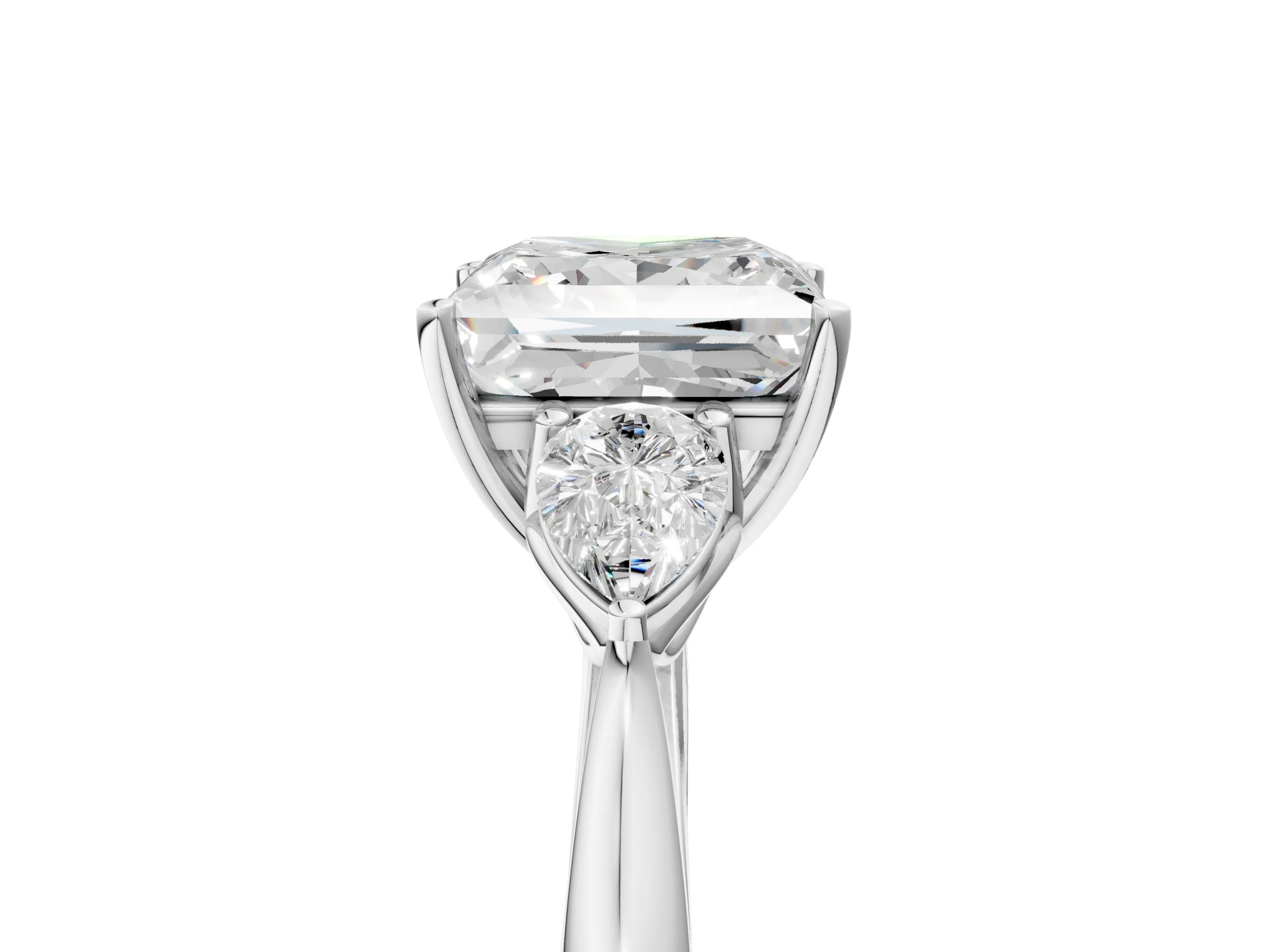 White gold Princess Cut Diamond Three-Stone Ring with Pear with Moissanite side stone Side Stones and Prong Setting_29