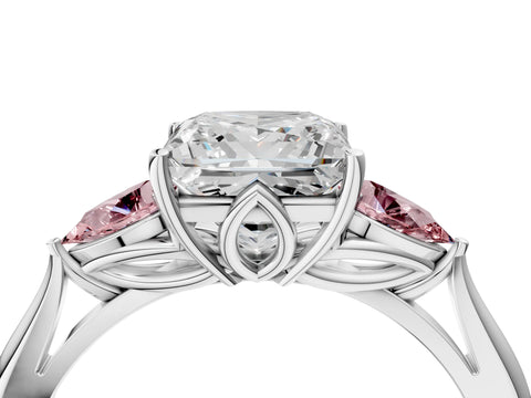 White gold Princess Cut Diamond Three-Stone Ring with Pear with Morganite side stone Side Stones and Prong Setting_52