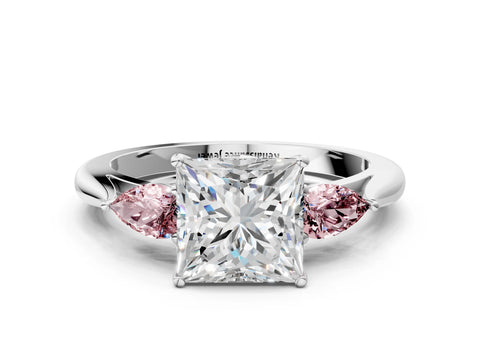 White gold Princess Cut Diamond Three-Stone Ring with Pear with Morganite side stone Side Stones and Prong Setting_60