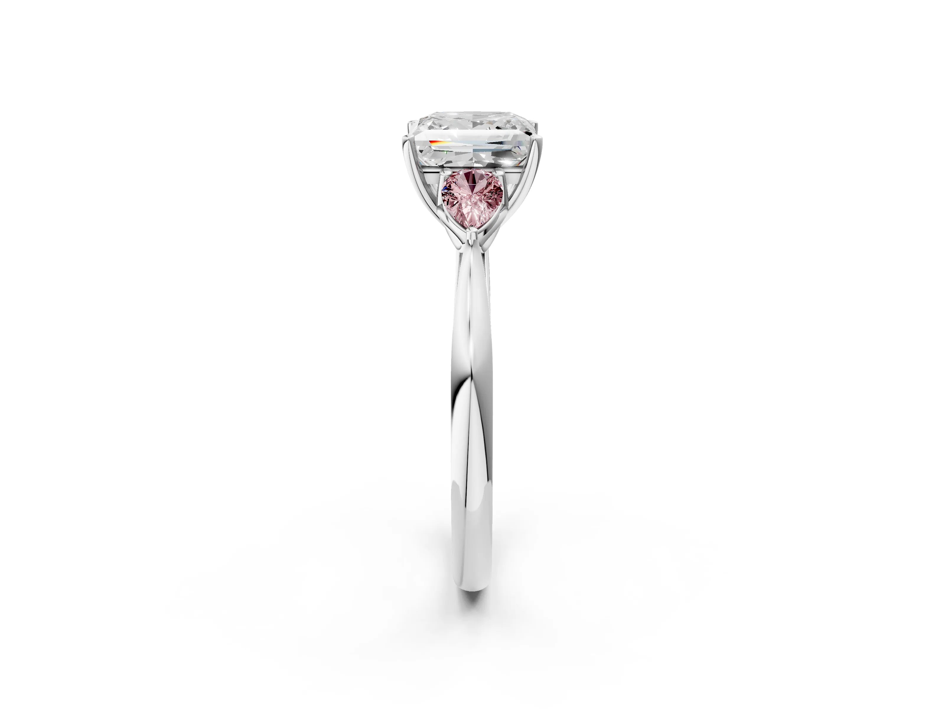 White gold Princess Cut Diamond Three-Stone Ring with Pear with Morganite side stone Side Stones and Prong Setting_62