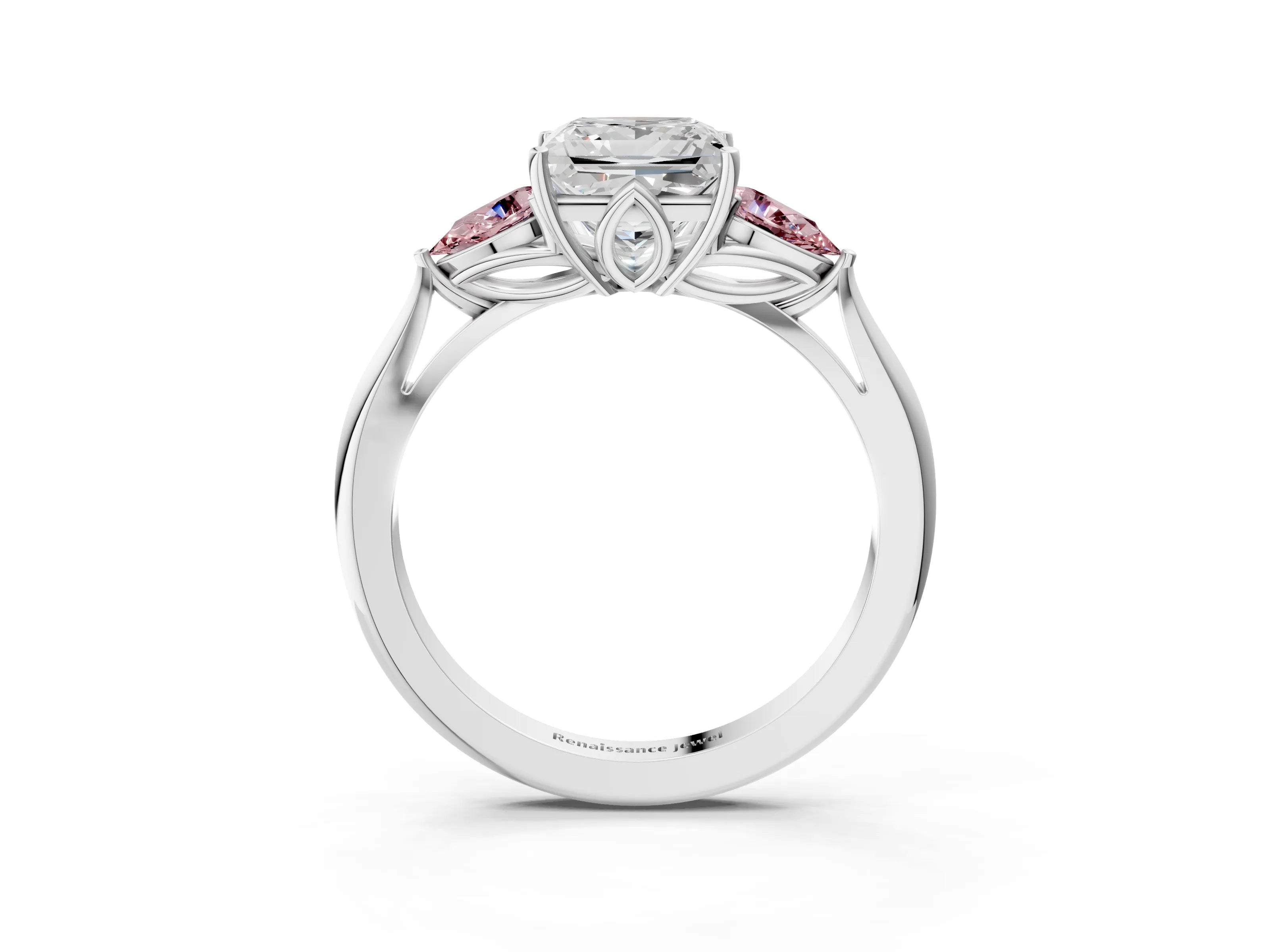 White gold Princess Cut Diamond Three-Stone Ring with Pear with Morganite side stone Side Stones and Prong Setting_63