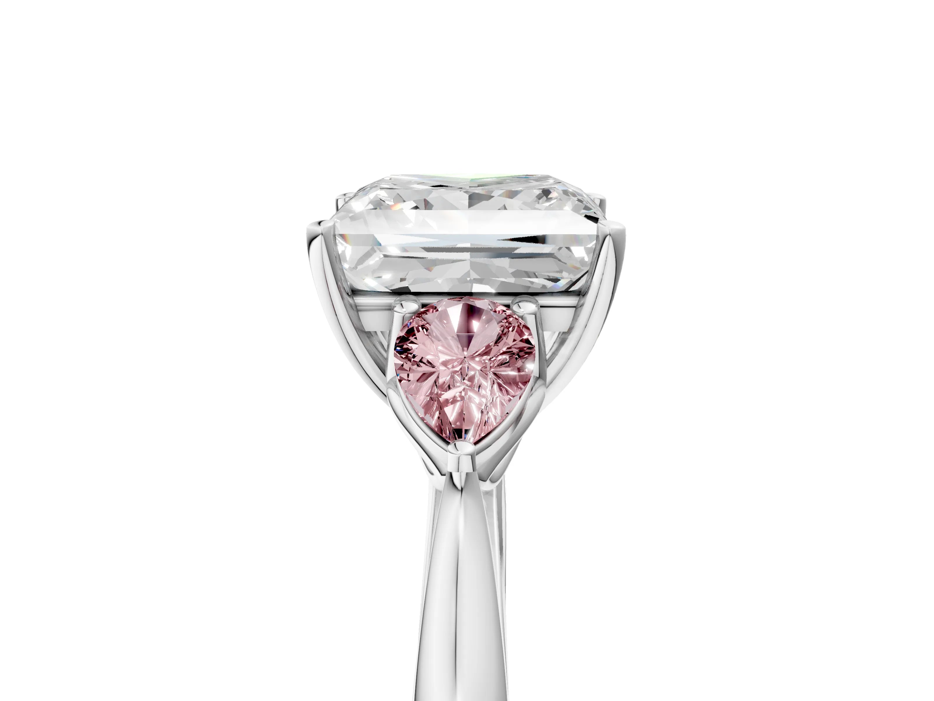 White gold Princess Cut Diamond Three-Stone Ring with Pear with Morganite side stone Side Stones and Prong Setting_65
