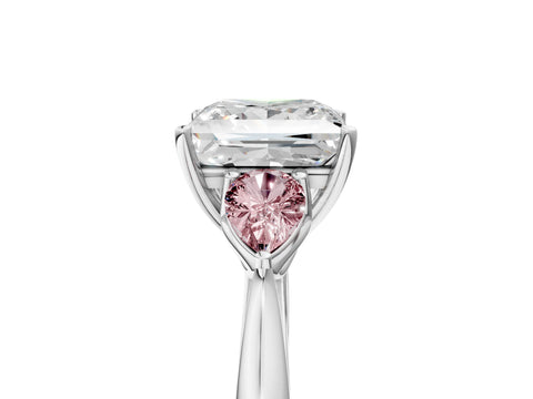 White gold Princess Cut Diamond Three-Stone Ring with Pear with Morganite side stone Side Stones and Prong Setting_65