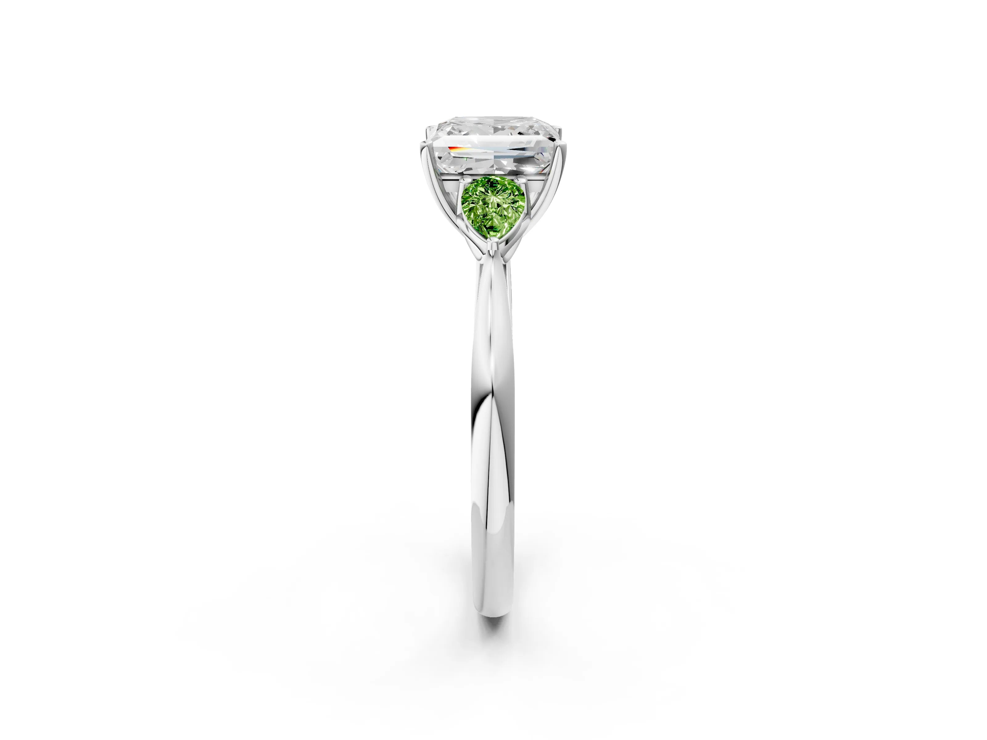 White gold Princess Cut Diamond Three-Stone Ring with Pear with Peridot side stone Side Stones and Prong Setting_26