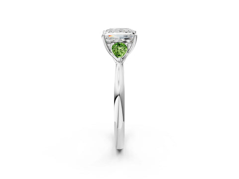 White gold Princess Cut Diamond Three-Stone Ring with Pear with Peridot side stone Side Stones and Prong Setting_26
