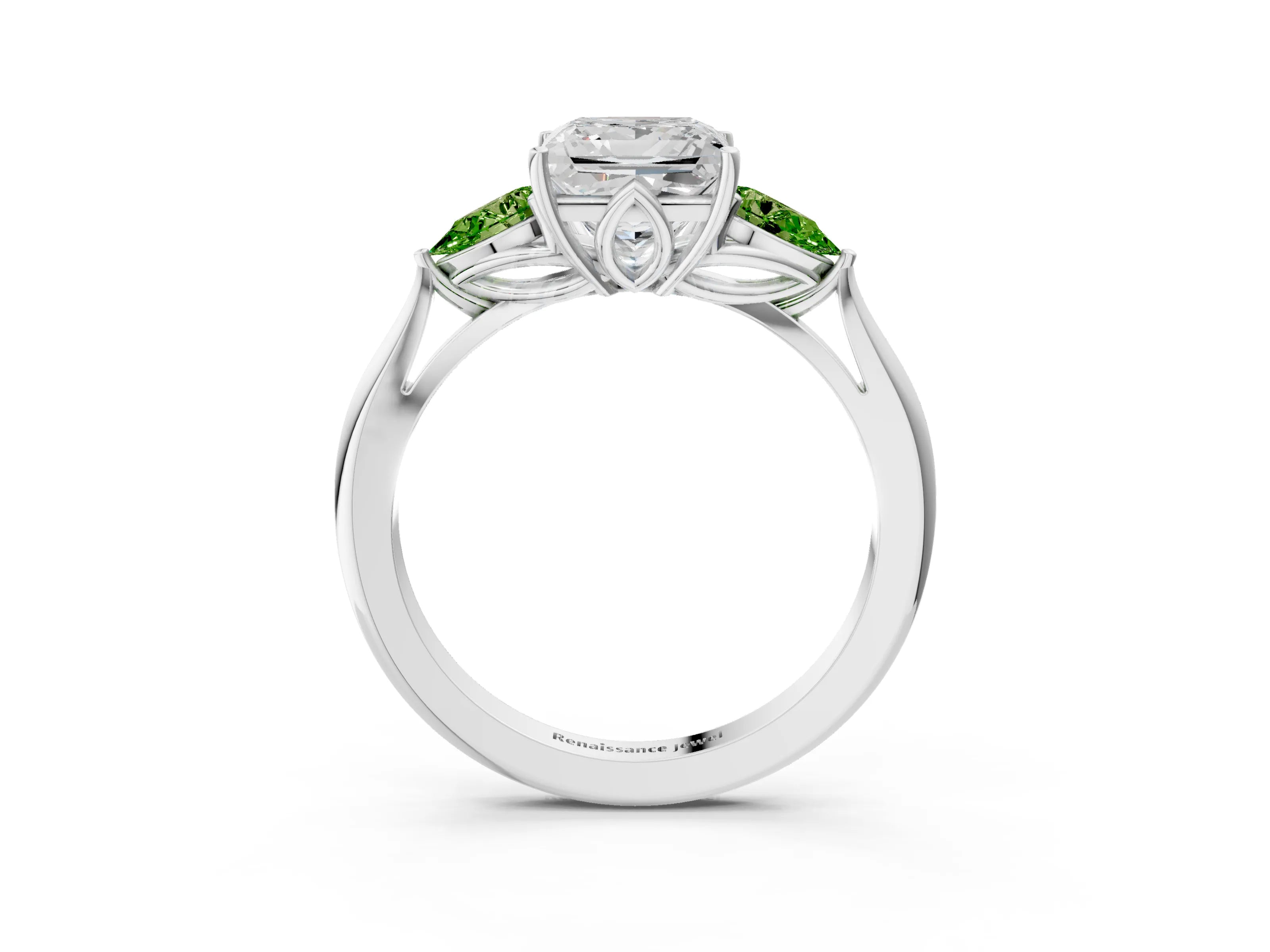 White gold Princess Cut Diamond Three-Stone Ring with Pear with Peridot side stone Side Stones and Prong Setting_27
