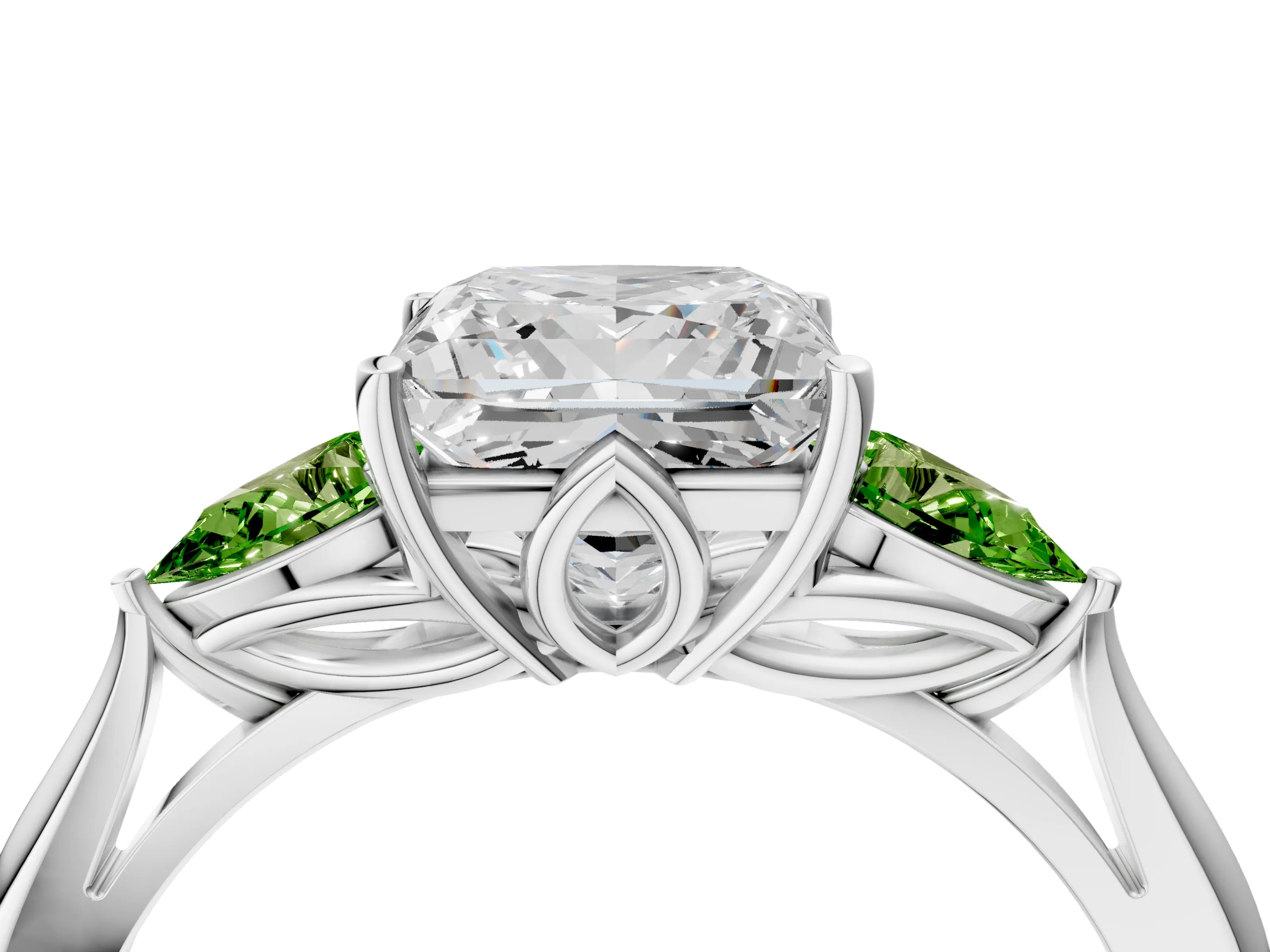 White gold Princess Cut Diamond Three-Stone Ring with Pear with Peridot side stone Side Stones and Prong Setting_28