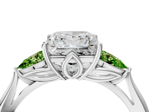 White gold Princess Cut Diamond Three-Stone Ring with Pear with Peridot side stone Side Stones and Prong Setting_28