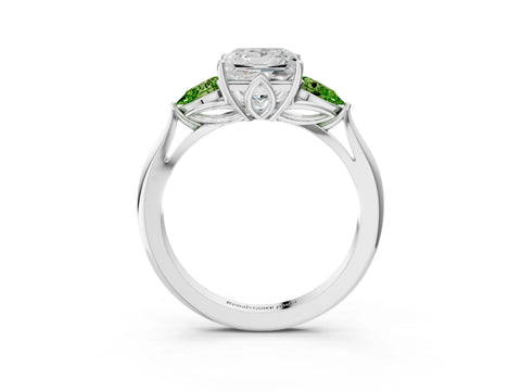 White gold Princess Cut Diamond Three-Stone Ring with Pear with Peridot side stone Side Stones and Prong Setting_39