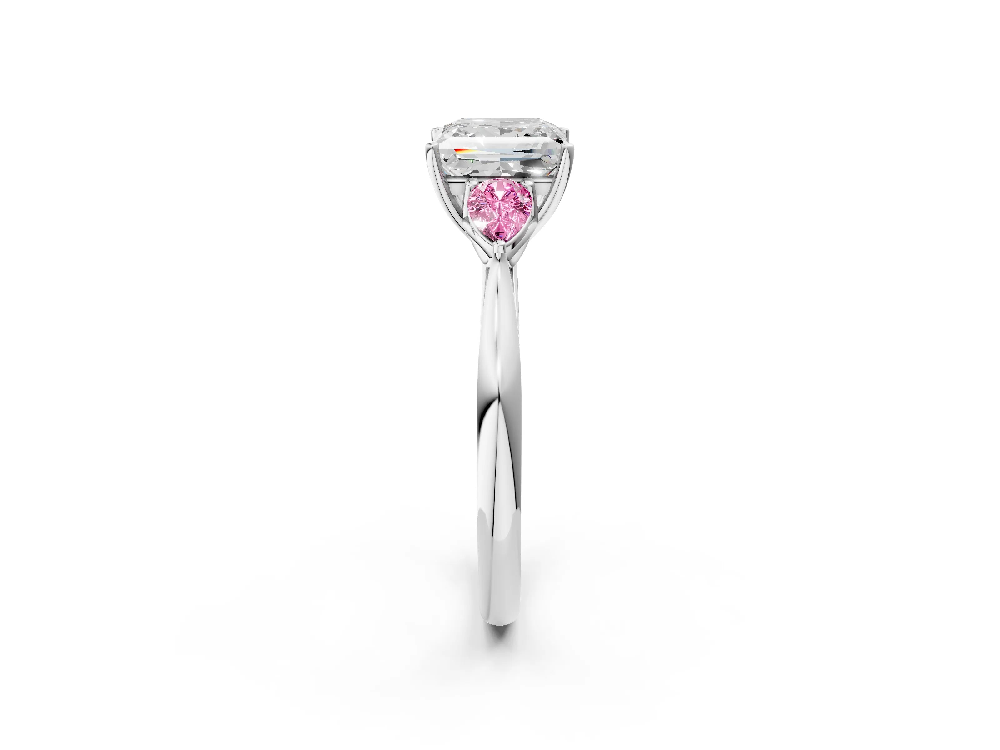 White gold Princess Cut Diamond Three-Stone Ring with Pear with Pink Sapphire side stone Side Stones and Prong Setting_38