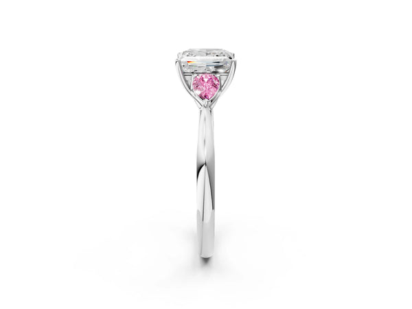 Platinum Princess Cut Three Stone Engagement Ring Setting with Pear Lab-Grown Pink Sapphire Side Stones