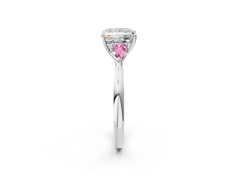 White gold Princess Cut Diamond Three-Stone Ring with Pear with Pink Sapphire side stone Side Stones and Prong Setting_38