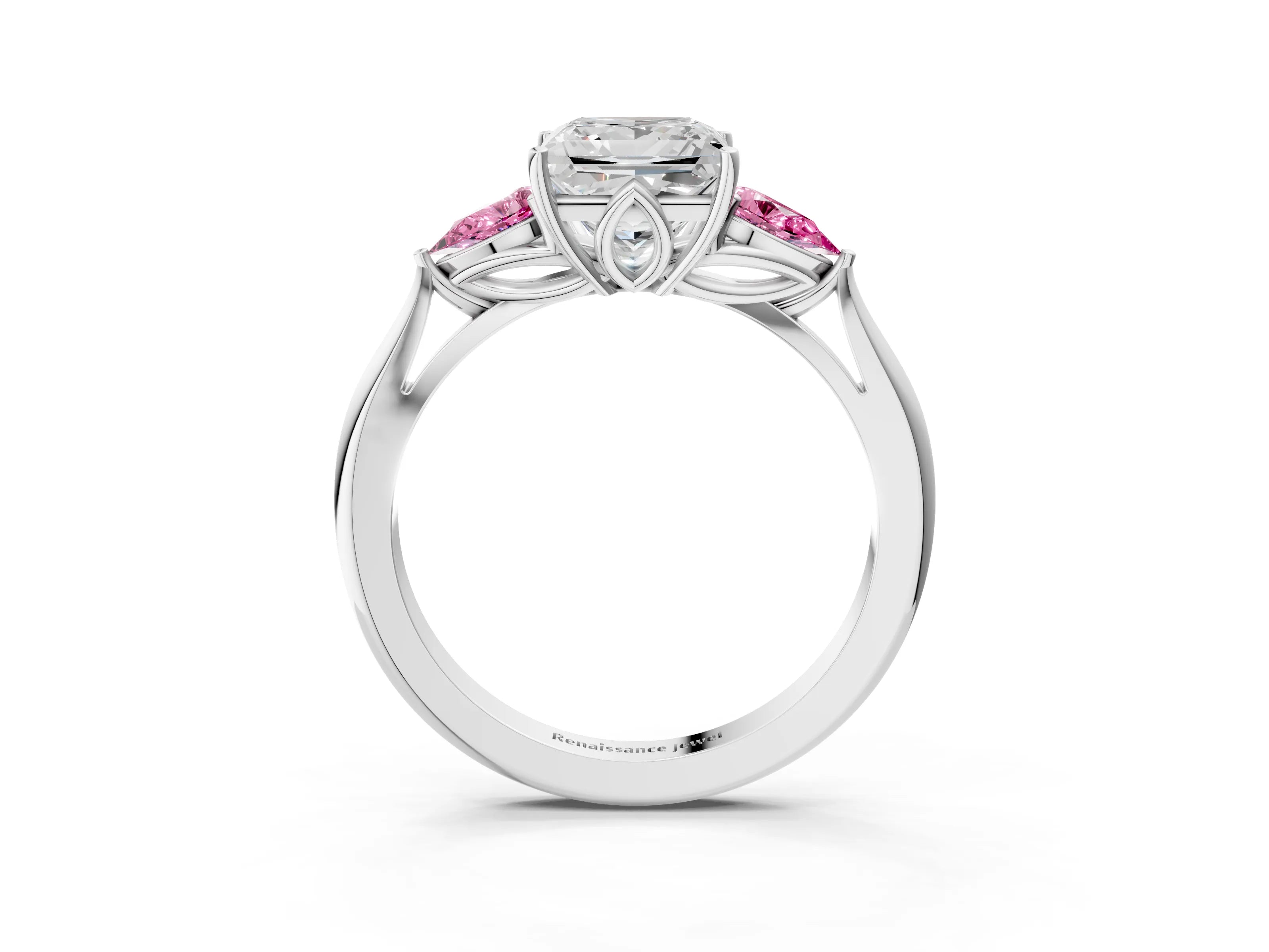 White gold Princess Cut Diamond Three-Stone Ring with Pear with Pink Sapphire side stone Side Stones and Prong Setting_39