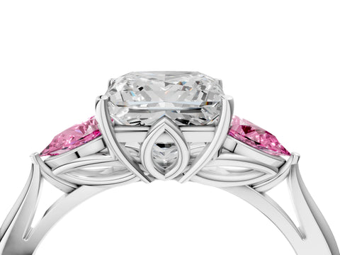 White gold Princess Cut Diamond Three-Stone Ring with Pear with Pink Sapphire side stone Side Stones and Prong Setting_40