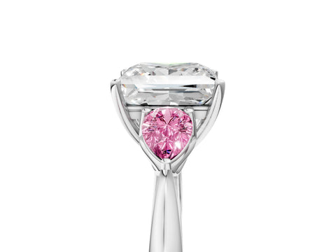 White gold Princess Cut Diamond Three-Stone Ring with Pear with Pink Sapphire side stone Side Stones and Prong Setting_53