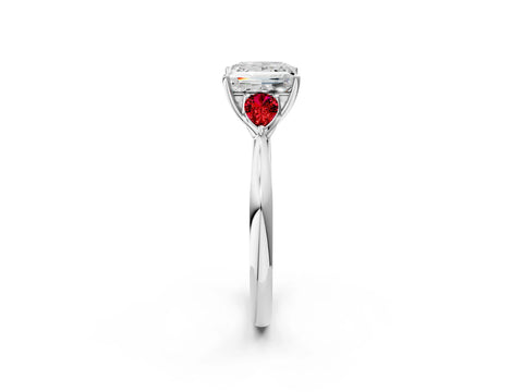 White gold Princess Cut Diamond Three-Stone Ring with Pear with Ruby side stone Side Stones and Prong Setting_14