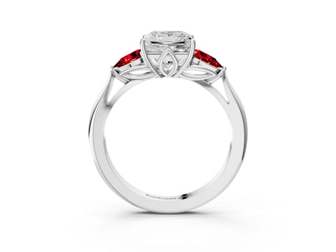 White gold Princess Cut Diamond Three-Stone Ring with Pear with Ruby side stone Side Stones and Prong Setting_15