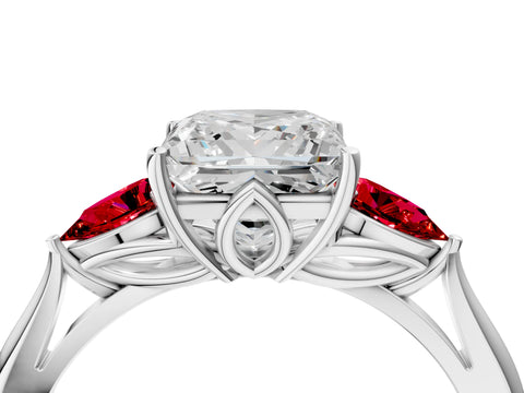 White gold Princess Cut Diamond Three-Stone Ring with Pear with Ruby side stone Side Stones and Prong Setting_16