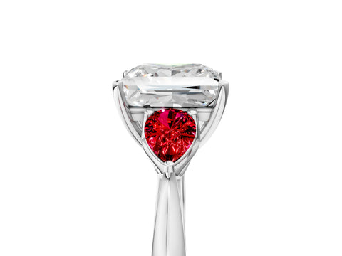 White gold Princess Cut Diamond Three-Stone Ring with Pear with Ruby side stone Side Stones and Prong Setting_17