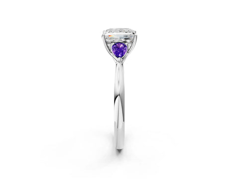 White gold Princess Cut Diamond Three-Stone Ring with Pear with Tanzanite side stone Side Stones and Prong Setting_14